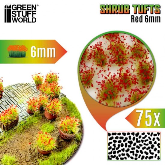 Shrub Tufts - Self-adhesive Red Blossom (Fiber 6mm high, Plastic sheet 7x14cm)