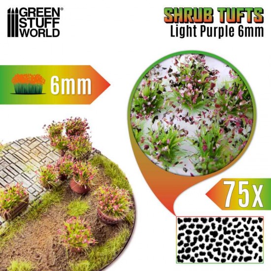 Shrub Tufts - Self-adhesive Light Purple Blossom (Fiber 6mm high, Plastic sheet 7x14cm)