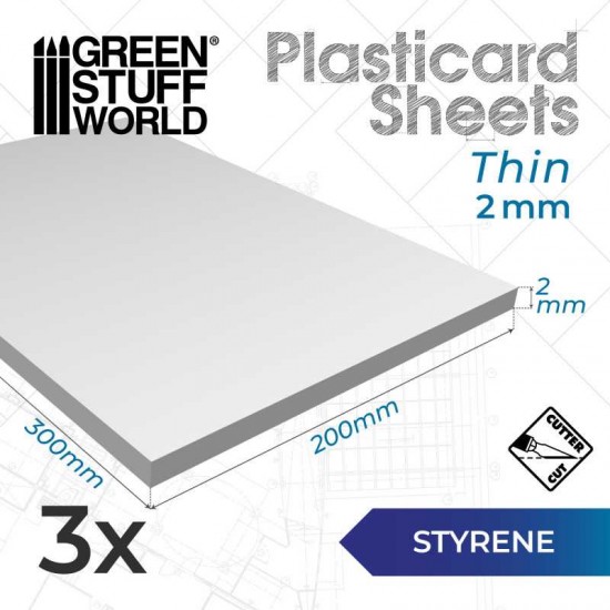 Styrene Plastic Sheets (thickness 2mm, 200x300mm, 3pcs)