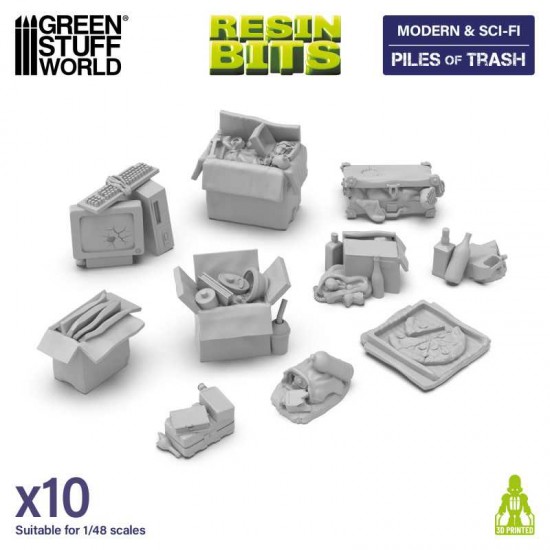1/48 Modern / Sci-fi - Piles of Trash for Dioramas, Scale Models, Board Games (10pcs)
