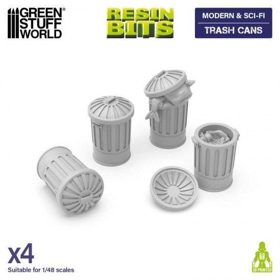 1/48 Modern / Sci-fi - Trash Cans for Dioramas, Scale Models, Board Games (4pcs)