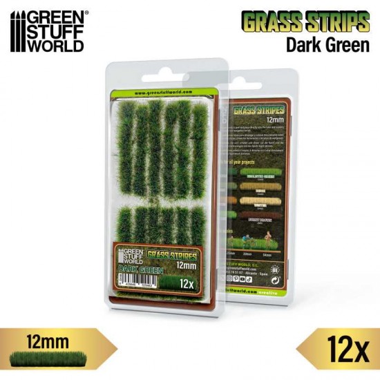 Model Grass Tuft Strips #Dark Green (Fiber 12mm high, Length 6cm, Sheet 7x14cm)