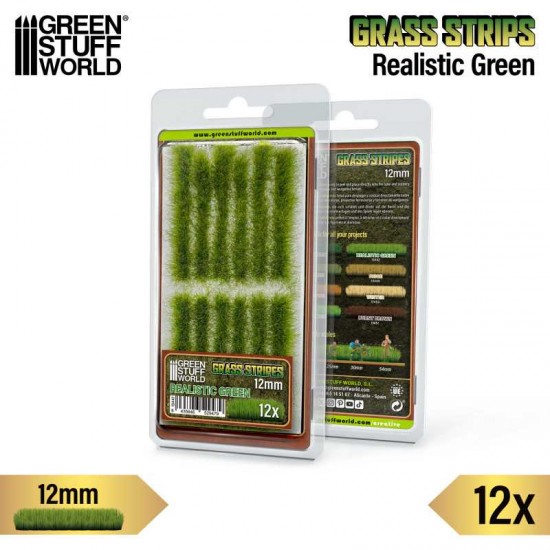 Model Grass Tuft Strips #Realistic Green (Fiber 12mm high, Length 6cm, Sheet 7x14cm)