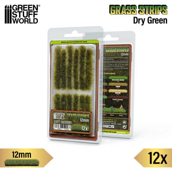 Model Grass Tuft Strips #Dry Green (Fiber 12mm high, Length 6cm, Sheet 7x14cm)