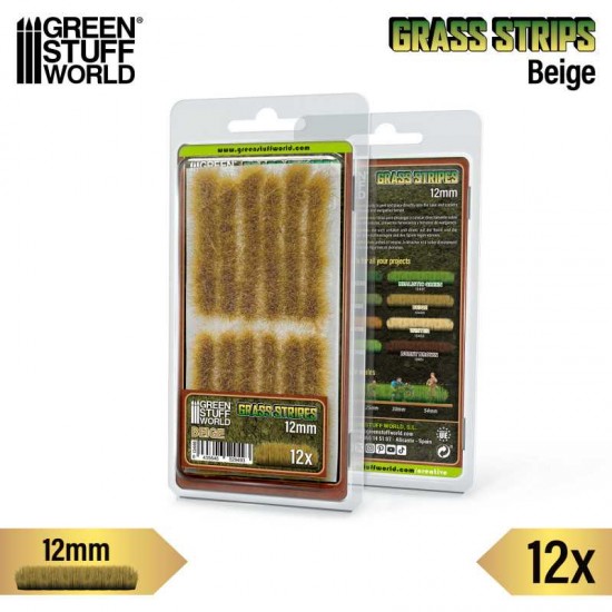 Model Grass Tuft Strips #Beige (Fiber 12mm high, Length 6cm, Sheet 7x14cm)
