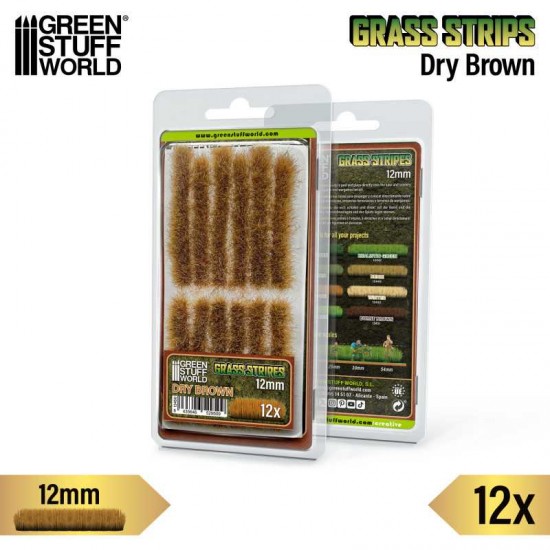 Model Grass Tuft Strips #Dry Brown (Fiber 12mm high, Length 6cm, Sheet 7x14cm)