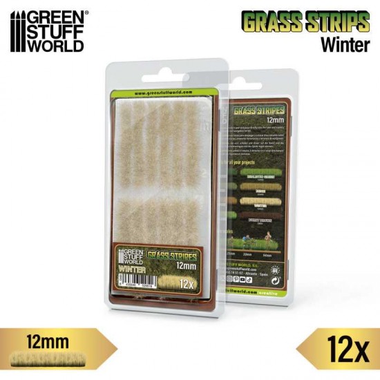 Model Grass Tuft Strips #Winter (Fiber 12mm high, Length 6cm, Sheet 7x14cm)