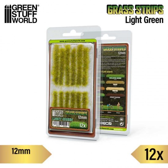 Model Grass Tuft Strips #Light Green (Fiber 12mm high, Length 6cm, Sheet 7x14cm)