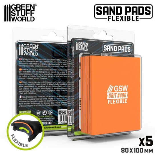 Flexible Sand Pads Grit #400 Colour DARK ORANGE (5pcs, each 100x80x5mm)