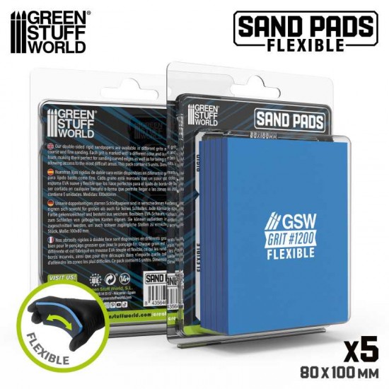 Flexible Sand Pads Grit #1200 Colour TURQUOISE (5pcs, each 100x80x5mm)