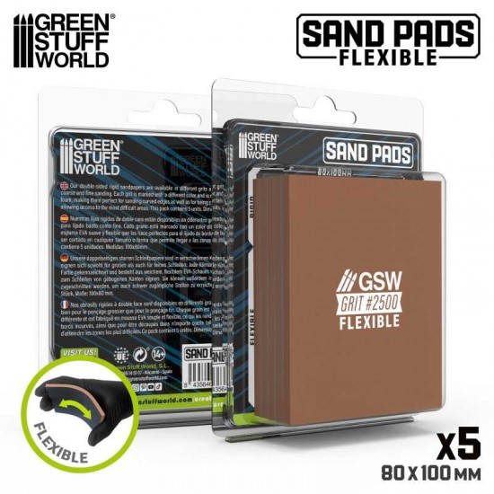 Flexible Sand Pads Grit #2500 Colour DARK BROWN (5pcs, each 100x80x5mm)