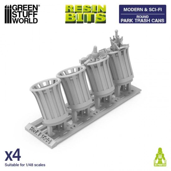 1/48 Modern/Sci-fi - Round Park Trash Cans (4pcs)