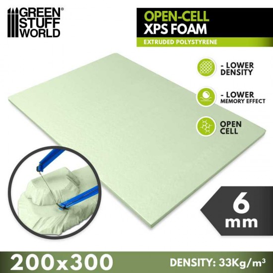 6mm Polystyrene Open-Cell XPS Foam (200 x 300mm, density: 33 kg/m&sup3;)