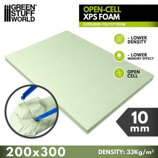 10mm Polystyrene Open-Cell XPS Foam (200 x 300mm, density: 33 kg/m&sup3;)