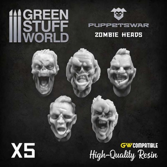 Puppetswar Zombie Heads 2 for 28/32mm Wargame Miniatures