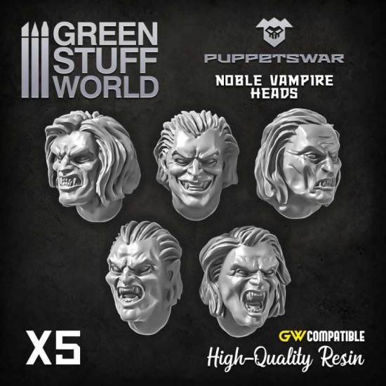 Puppetswar Noble Vampire Heads for 28/32mm Wargame Miniatures