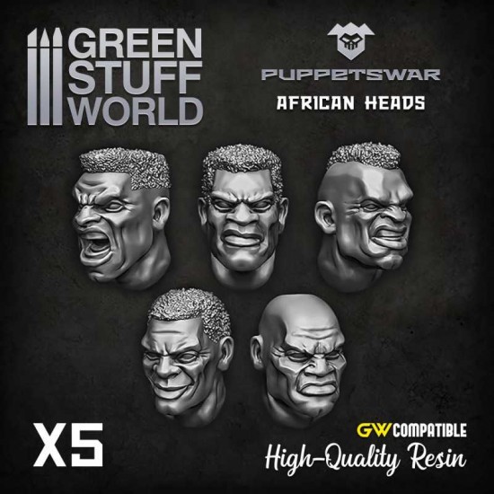 Puppetswar African Heads for 28/32mm Wargame Miniatures