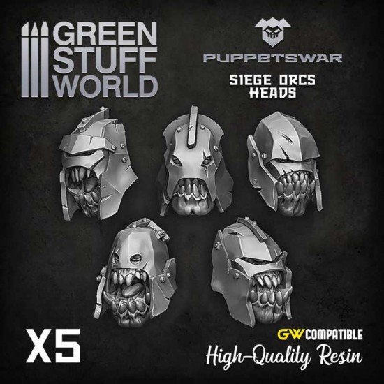Puppetswar Siege Orcs Heads for 28/32mm Wargame Miniatures