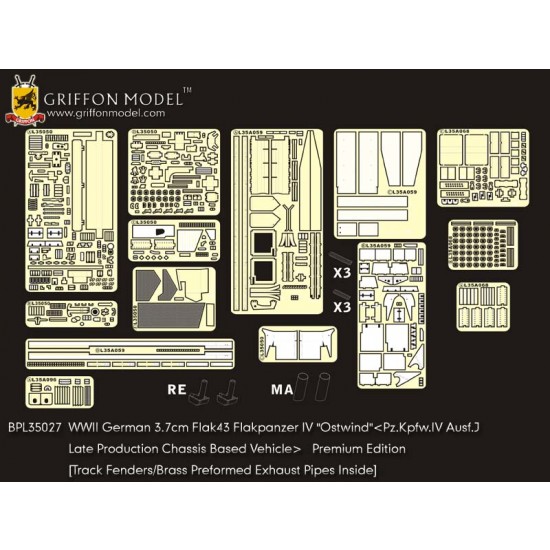 1/35 WWII German 3.7cm Flak43 Flakpanzer IV "Ostwind" Super Detail Set for Dragon 6550 kit