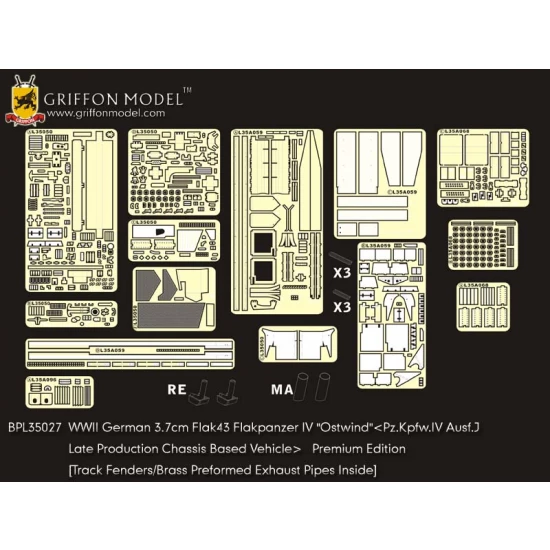 1/35 WWII German 3.7cm Flak43 Flakpanzer IV "Ostwind" Super Detail Set for Dragon 6550 kit