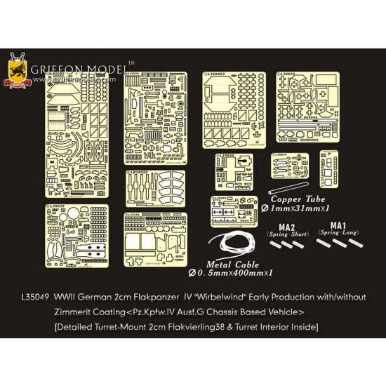 1/35 WWII German 2cm Flakpanzer IV Wirbelwind Detail set for Dragon 6565/6342 kit