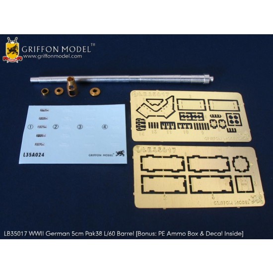 1/35 WWII German 5cm Pak38 L/60 Barrel w/Ammo Box &Decals for Dragon 6118/ 6444 kit