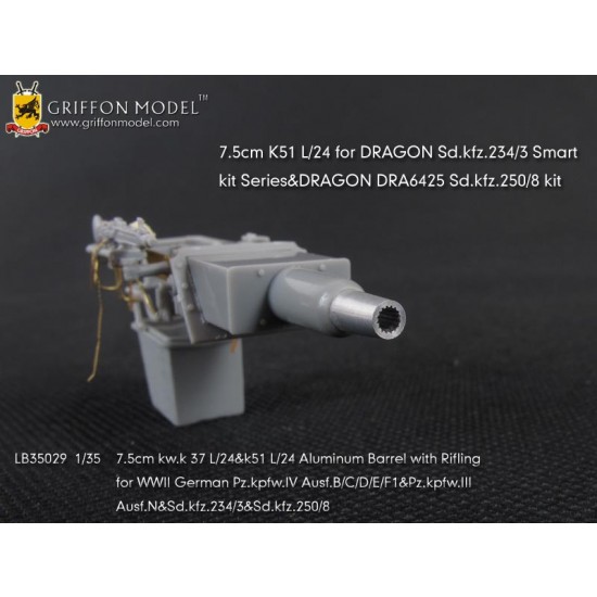 1/35 7.5cm kw.k 37 L/24&k51 L/24 Aluminum Barrel w/Rifling for Pz.kpfw.IV Ausf.B/C/D/E/F1 