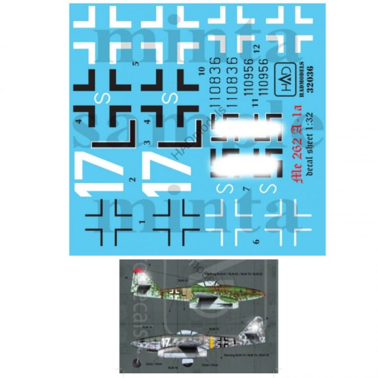 Decals for 1/32 Messerschmitt Me 262 A-1 (Luftwaffe black L, white 17)