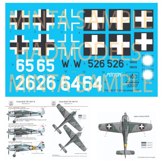 Decals for 1/32 Focke Wulf FW-190 F-8 (white 64/65, W526)