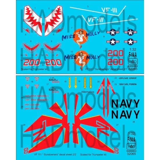 1/32 F-14 A VF-111 Sundowners 'Miss Molly' for Trumpeter kit (double sheet)