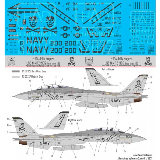 1/32 F-14A Jolly Rogers low Visibility USS NIMITZ Decal for Trumpeter kit