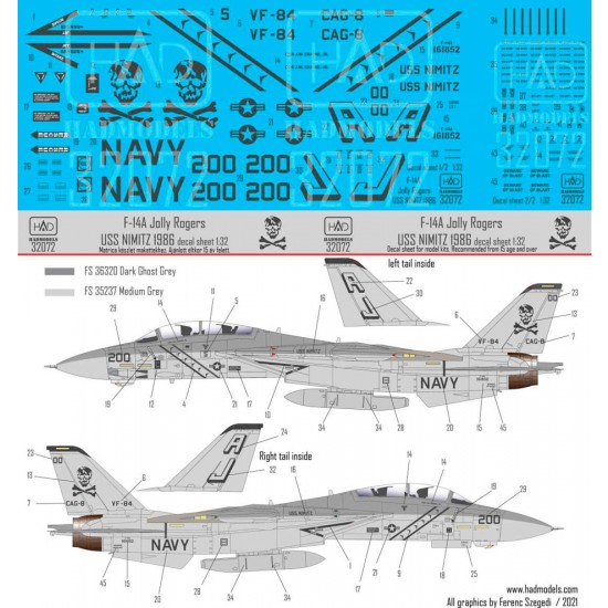 1/32 F-14A Jolly Rogers low Visibility USS NIMITZ Decal for Trumpeter kit