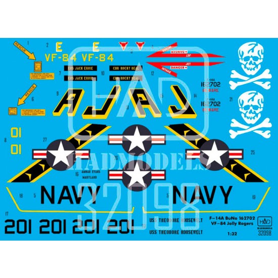 Decal for 1/32 F-14A Jolly Rogers USS Theodore Roosevelt