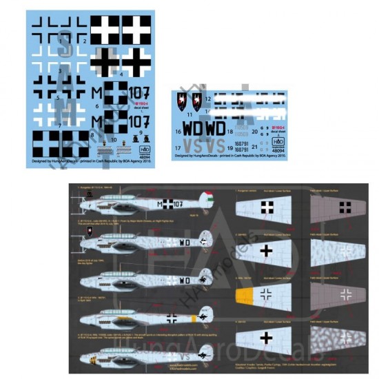 Decals for 1/48 Messerschmitt Bf 110 G-4 (HU M-107 & 3 Luftwaffe)