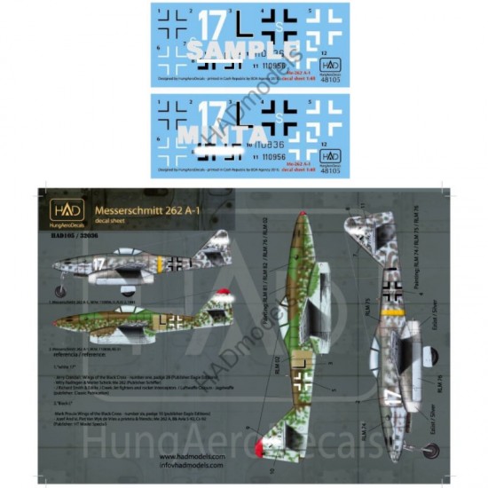 Decals for 1/48 Messerschmitt Me 262 A-1 (Luftwaffe black L & white 17)