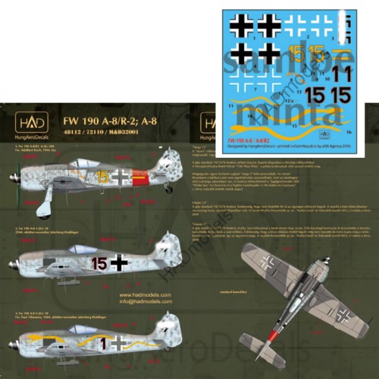Decals for 1/48 Fw-190 A-8/R2 (Luftwaffe "Ti Ti wau wau" yellow 15, Black 1/15)