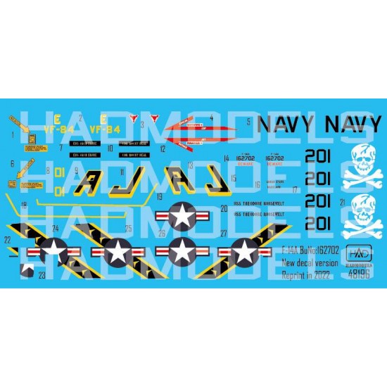 Decals for 1/48 Grumman F-14A Tomcat 201 Vf-84 Jolly Rogers