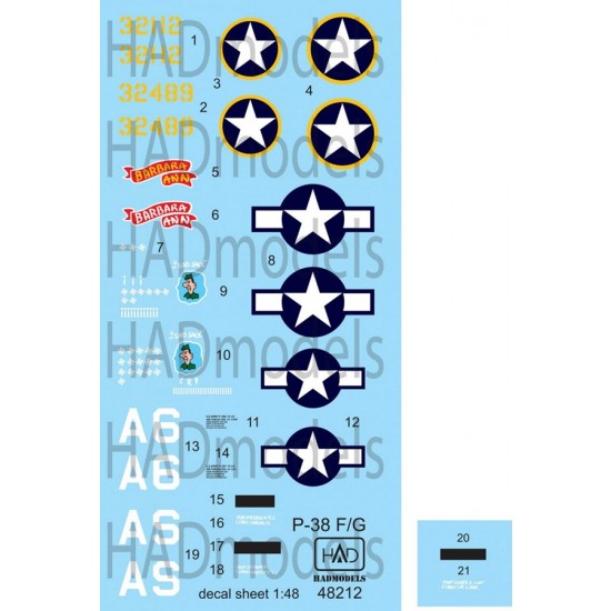 1/48 Lockheed P-38 F/G Lightning above Europe Decals for Tamiya kit