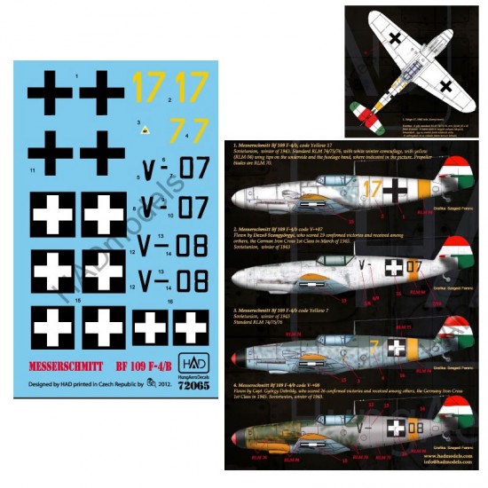 Decals for 1/72 Messerschmitt Bf 109 F-4/b (yellow 7/17, V03/07)