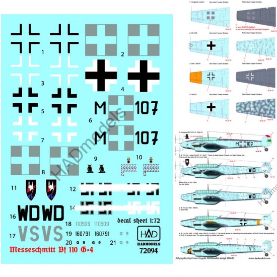 Decals for 1/72 Messerschmitt Bf 110 G-4 (HU M107, Luftwaffe)