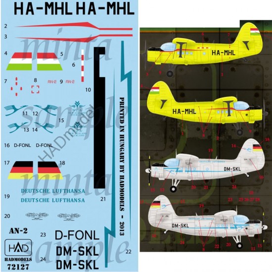 Decals for 1/72 AN-2 (Lufthansa DM-SKL, HA-MHL, D-FONL)