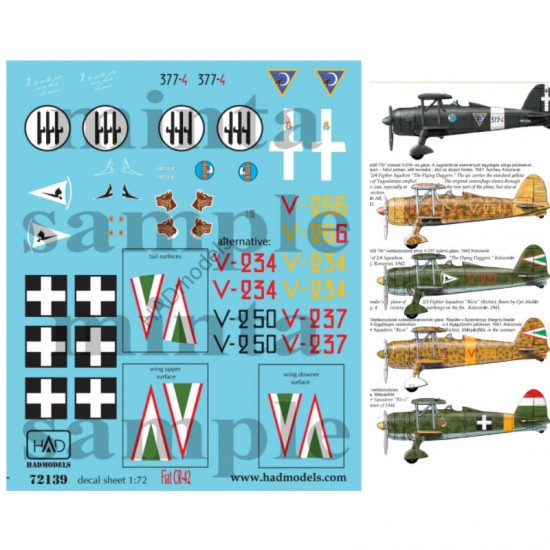 Decals for 1/72 CR-42 (HunV237/234/266/250, Italian 377-4 nightfighter)