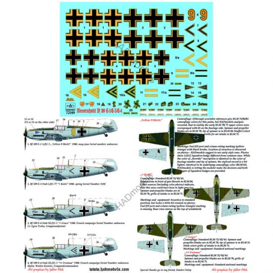 Decals for 1/72 Me Bf 109 E 1/3/4 (Kieki, Grace, Fortuna, Motti)