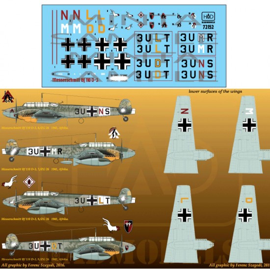 Decals for 1/72 Messerschmitt Bf 110 D-3 Arika Part.1