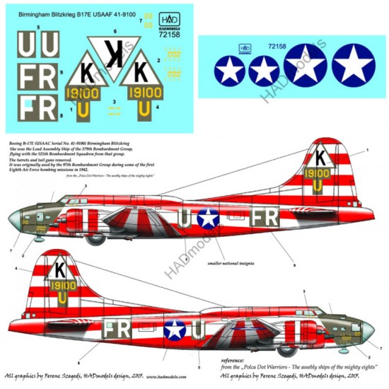 Decals for 1/72 USAAF B-17E Birmingham Blitzkrieg