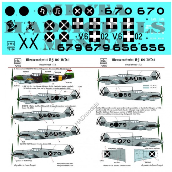 Decals for 1/72 Messerschmitt Bf 109 B/D