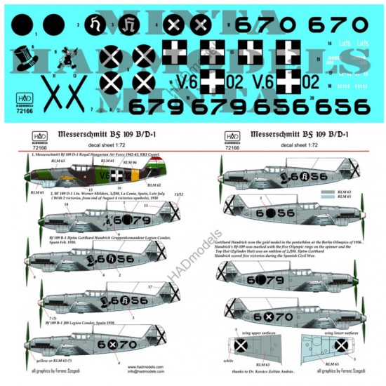 Decals for 1/72 Messerschmitt Bf 109 B/D