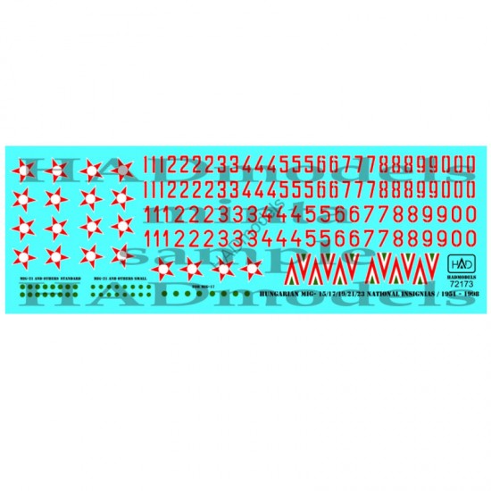 Decals for 1/72 Hungarian MiG National Insignias & Numbers 1951-1998