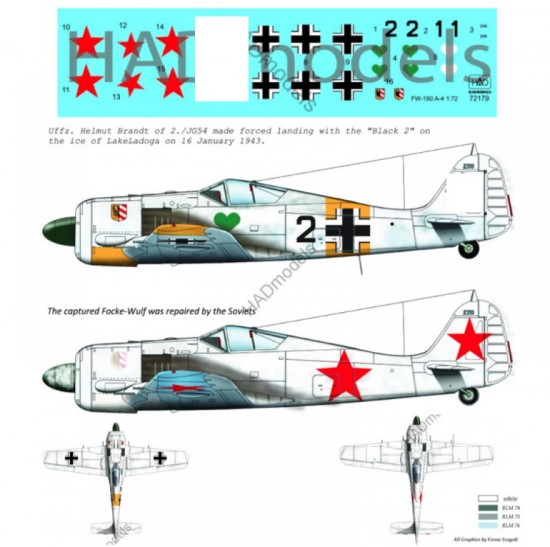 Decals for 1/72 FW-190 A-4 (JG54 Black 2)