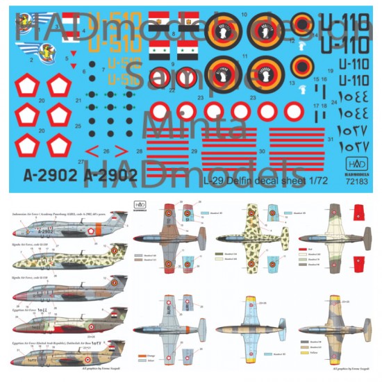 Decals for 1/72 Egypt/Uganda/United Arab/Indonesian L-29